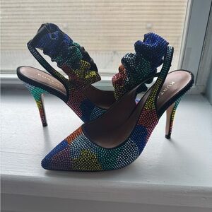 Kurt Geiger Blue Green Heels with Crystal Embellishments